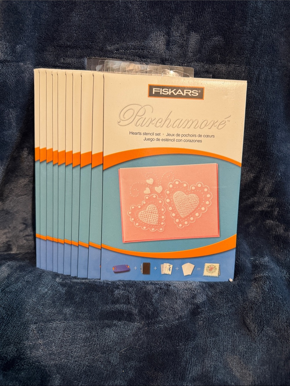 Set of 10 Fiskars Perechamore Hearts Stencil Set - Blue, Orange, Pink
